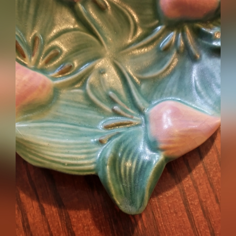 Other Color Rottweiler Accents | Rare Vintage Roseville Pottery Zephyr Lily Ashtray Green Pink ...
